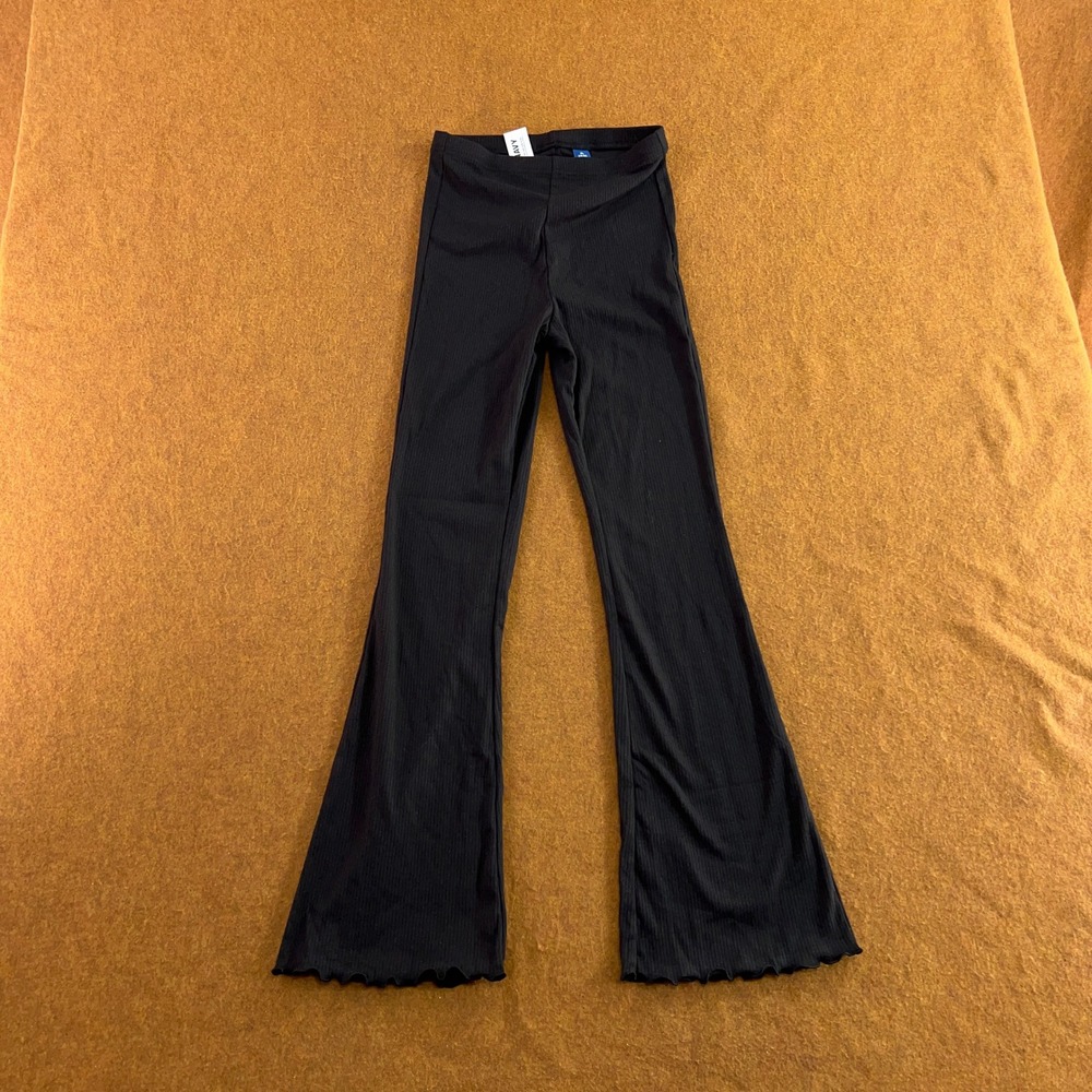 Old Navy Girls XL Black Ribbed Knit Lettuce Edge Flare Leggings New